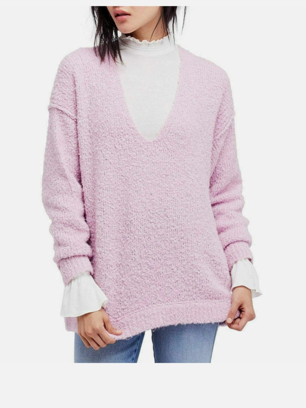 Free People lavander color V-Neck Bouclé Sweater